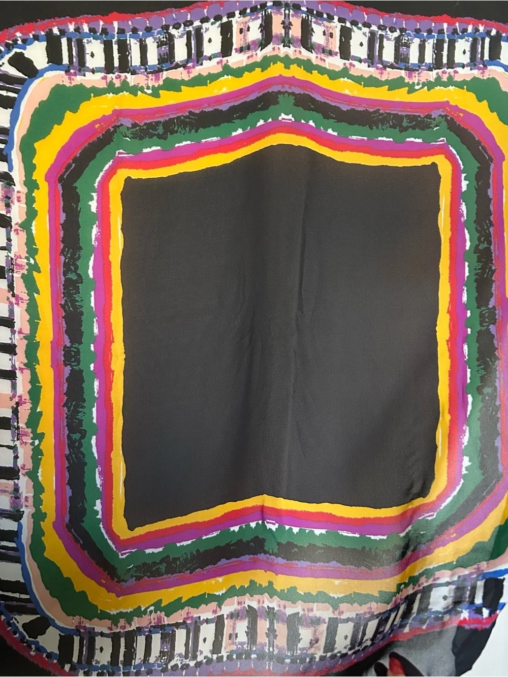 Guildas club Multicolor Silk Scarf - Black Base with Bright Stripe Print